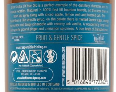 Glen Scotia 10 rear label